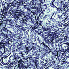 Dye wash indigo blue textur fabric effect background, Seamless glitch patched pattern in masculine Japanese block print style. 