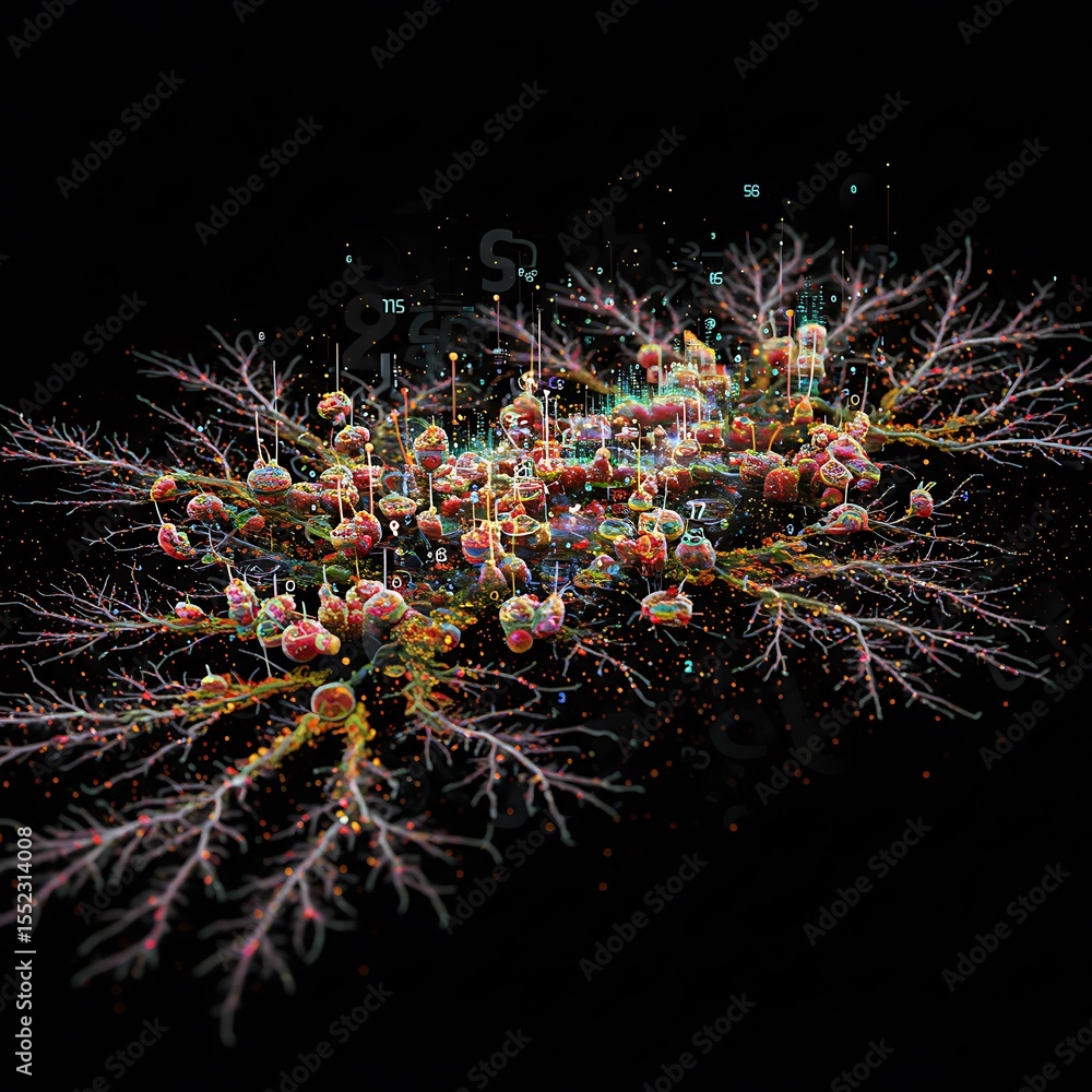 Poster intricate abstract forms a digital visualization of complex networks