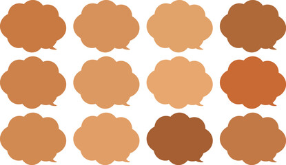 茶色系の１２色の雲の形をした吹き出しセット。
ベクターで可愛くて使いやすい。