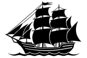 Sail Powered Exploration Ship Vector Silhouette