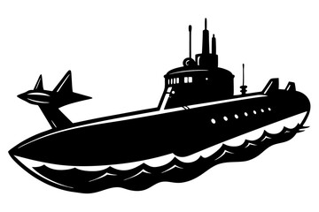 Fototapeta premium Submarine Surfacing from Deep Sea Vector Silhouette