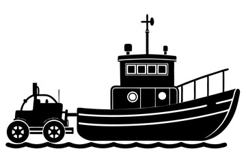 Fototapeta premium Tugboat Towing a Disabled Ship Vector Silhouette