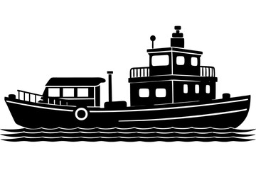 Fototapeta premium Tugboat Pulling a Barge Vector Silhouette