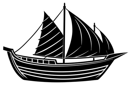 Traditional Dhow with Lateen Sail Vector Silhouette