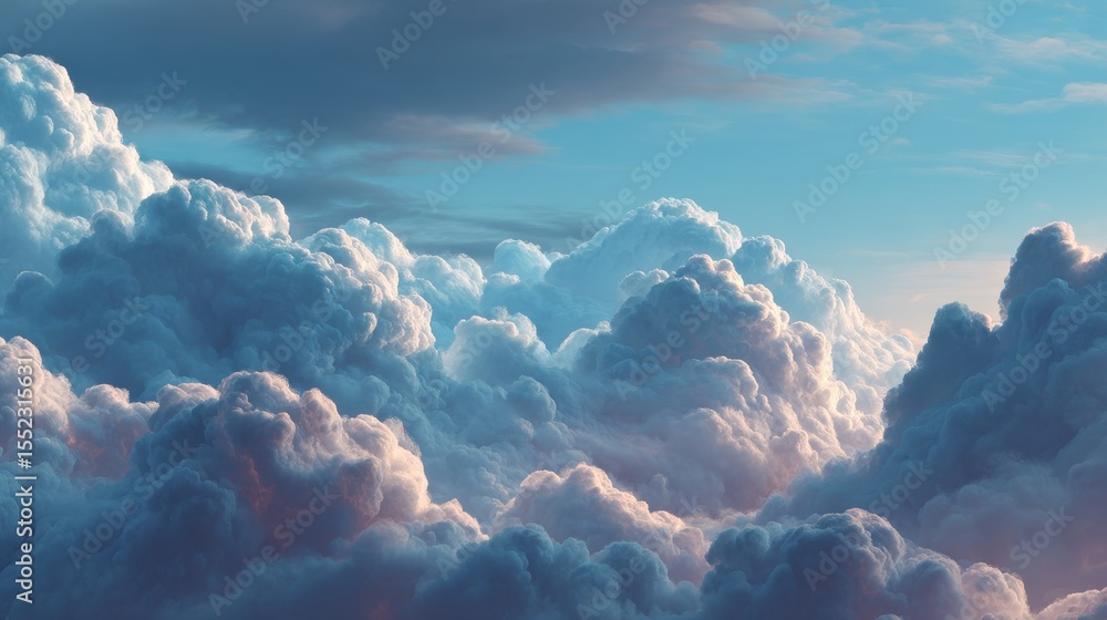 Aufkleber Clouds rolling over distant Mountains during Golden Hour with soft hues and ethereal mood captured from above