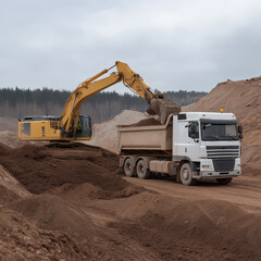 Heavy Machinery in Action at a Construction Site