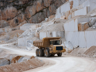 Heavy-Duty Dump Truck Navigating Marble Quarry