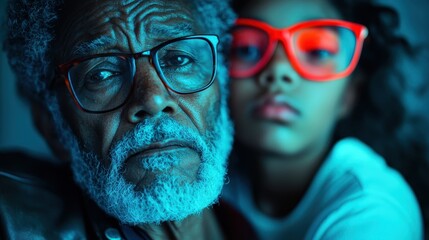 A poignant portrait capturing the deep connection between a wise grandfather and his inquisitive grandchild, reflecting the themes of love, wisdom, and generational bonds.