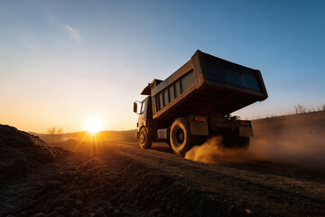 Dump Truck Operation at Sunset