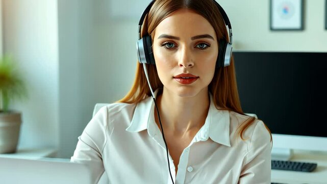 Focused Support Specialist: A dedicated specialist with a headset provides top-notch customer service. The professional is a symbol of helpfulness and efficient support.