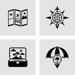Travel Icons Planning Your Adventure - Maps, Compass, Suitcase & Travel Insurance