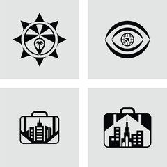 Obraz premium Travel Icons Sun, Eye, Cityscape Suitcase - Logo Design Concepts
