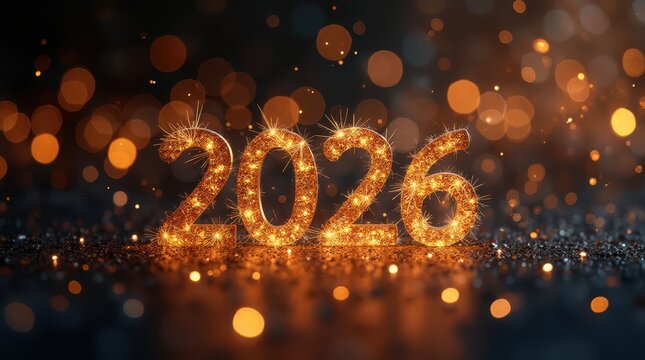 Numbers 2026 written with sparklers at night – New Year and Christmas celebration concept
