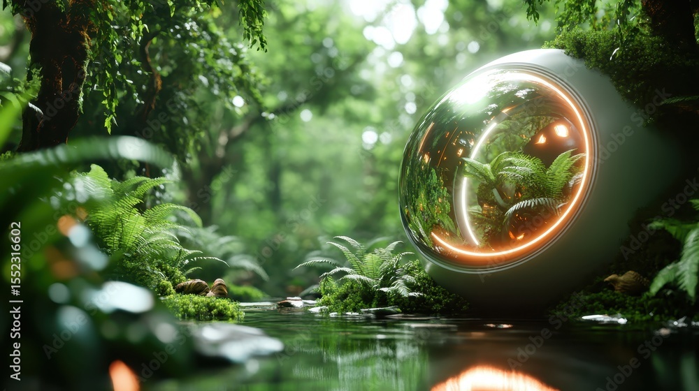 Aufkleber this captivating image features a futuristic orb integrating nature seamlessly, symbolizing a harmon