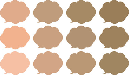 茶色系の１２色の雲の形をした吹き出しセット。
ベクターで可愛くて使いやすい。