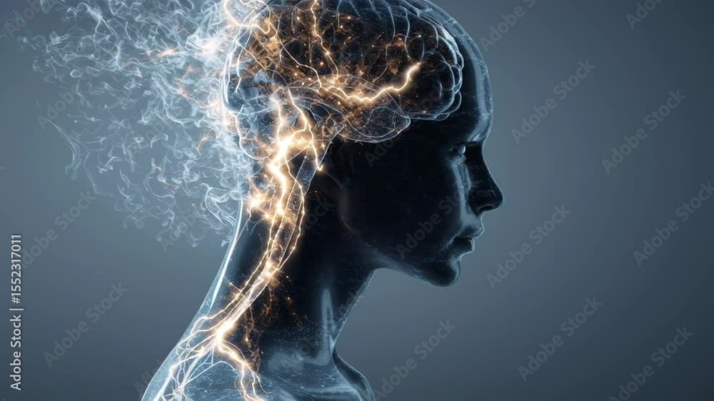 Poster neural energy pulsing through intricate nervous system pathways, illuminating brain connectivity and