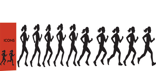 Running Silhouettes Set - Black & White Vector Athletes in Motion (Sprint, Marathon, Jogging Poses) - Sport & Fitness Outline Illustrations