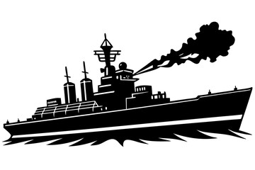 Fototapeta premium Artillery Ship Firing at Sea Vector Silhouette