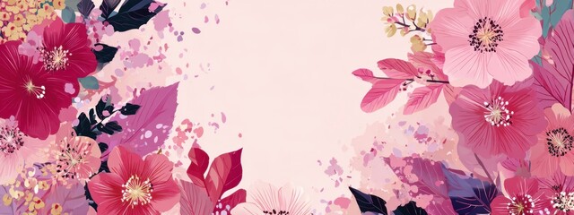 Pink and colorful floral background vector presentation design template with white space for text presentation, dreamy effect, pink color scheme, white background Generative AI