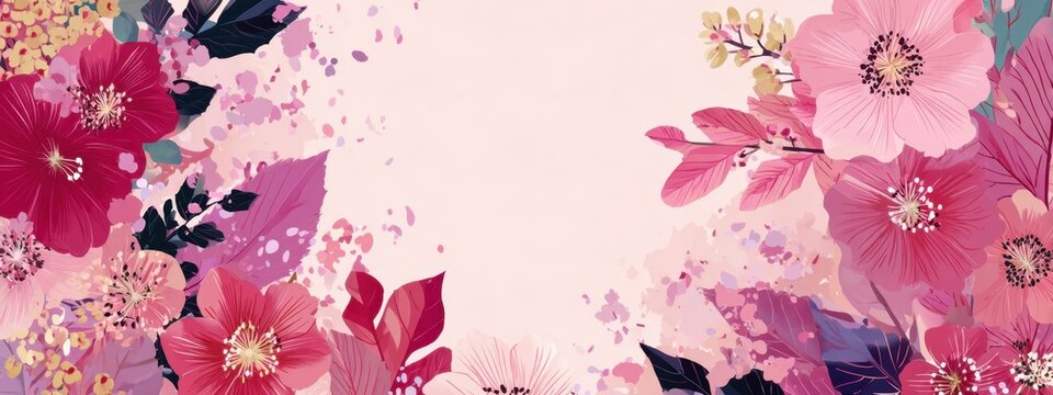 Pink and colorful floral background vector presentation design template with white space for text presentation, dreamy effect, pink color scheme, white background Generative AI