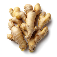 Fresh ginger root isolated on white background. Top View