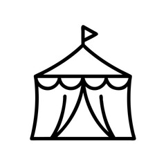 Vector illustration of a circus tent with a flag in a playful style on a white background with copy space