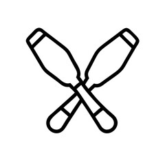 Vector illustration of crossed juggling clubs in a minimalist style on a white background with copy space