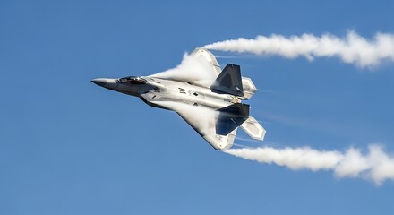 F-22 Raptor Stealth Fighter Jet in Flight, Leaving Vapor Trails