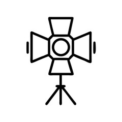Vector illustration of a studio light on a tripod in a minimalist style on a white background with copy space