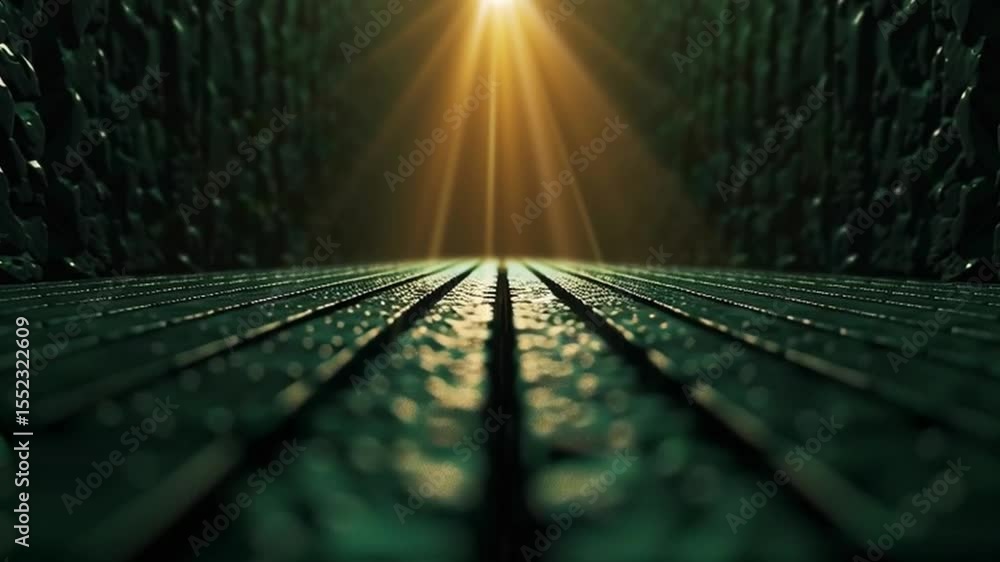 Poster captivating view of textured surface and green patterns illuminated by warm light, creating depth an