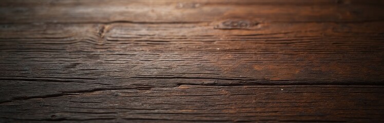 Obraz premium Close-up of aged wooden planks background. Brown, dark, textured surface. Vintage rustic design. Ideal for background product placement. Old wood grain texture shows carpenter craftsmanship. Perfect