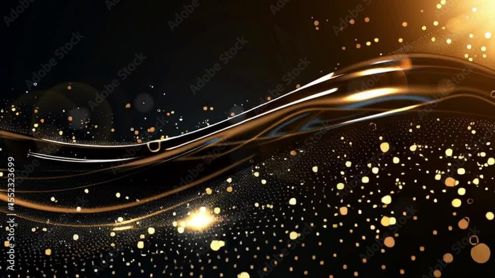 Poster mesmerizing abstract background with flowing golden waves and shimmering particles, creating atmosph