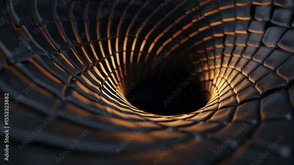 Poster mesmerizing abstract spiral tunnel design with textured surfaces and warm lighting, creating depth a