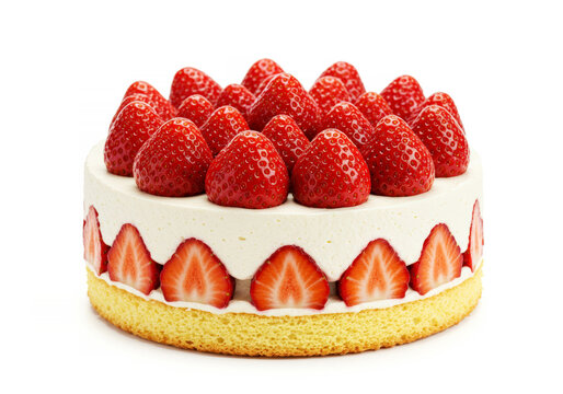 French fraisier strawberry cake, vanilla sponge and whipped cream mousse isolated on white