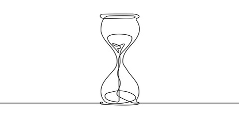 Line time hourglass continuous hour glass sand one clock watch icon. Line hourglass drawing wait single countdown illustration abstract art concept outline logo background sandglass vector past linear