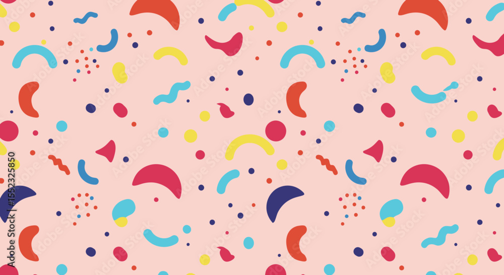 Poster vibrant abstract pattern background with colorful geometric shapes and confetti
