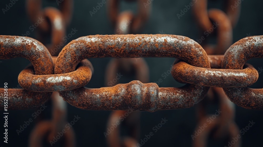 Poster this captivating close-up reveals a series of rusting chains, emphasizing decay and resilience, whil
