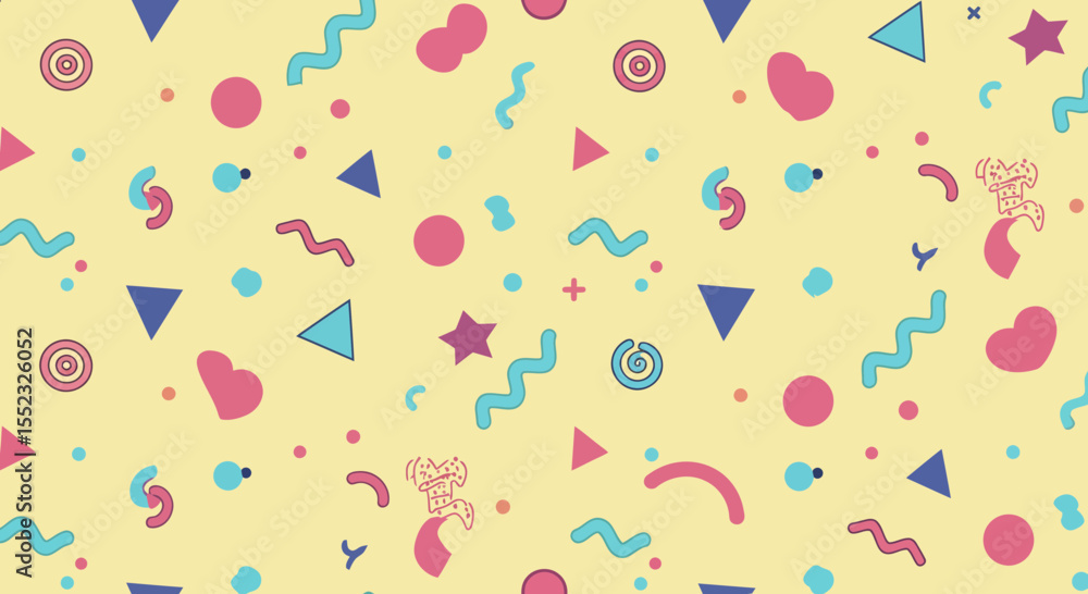 Poster retro geometric pattern with triangles circles hearts and funky shapes design