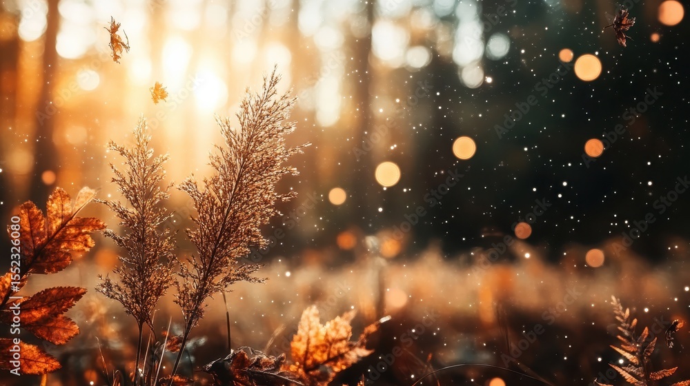 Poster a striking autumn landscape captures the essence of fall, with warm sunlight filtering through trees