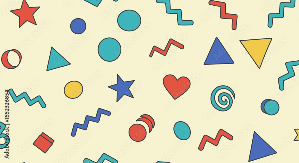 Poster playful retro pattern featuring colorful geometric shapes and a light background