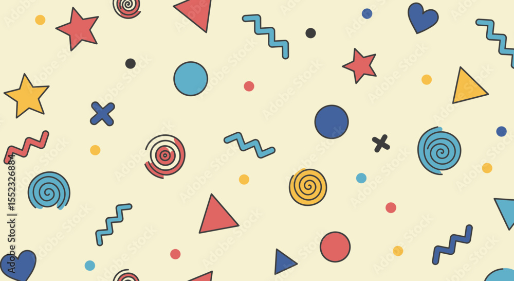 Poster retro geometric pattern with playful shapes in vibrant colors for creative projects