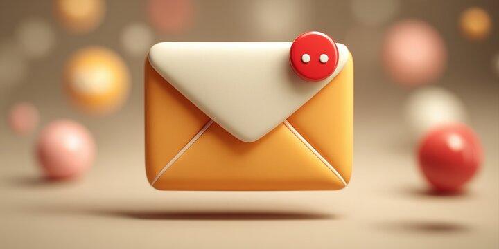 Orange and Cream 3D Envelope with Red Notification Button on Soft Beige Blurred Background