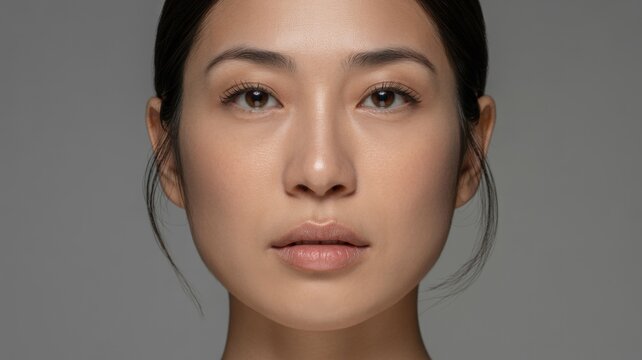 Close-up portrait of young asian female with neutral expression