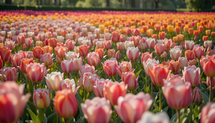 flowers, tulips, beautiful photo of a field of tulips