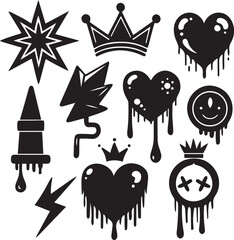 Star, Crown & Drippy Heart Icon Pack Vector Illustration