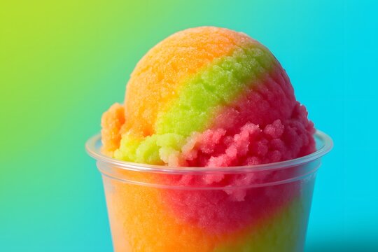 Vibrant Rainbow Sherbet Swirl in Retro Bowl - Playful Summer Dessert Photography