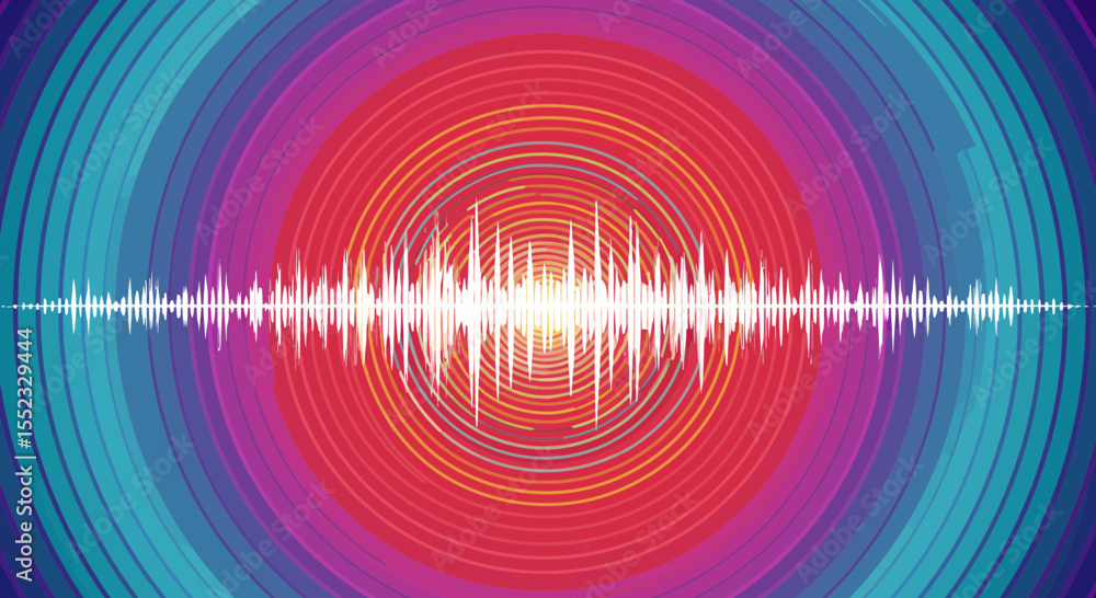 Poster abstract multicolored concentric circles with sound wave for background design