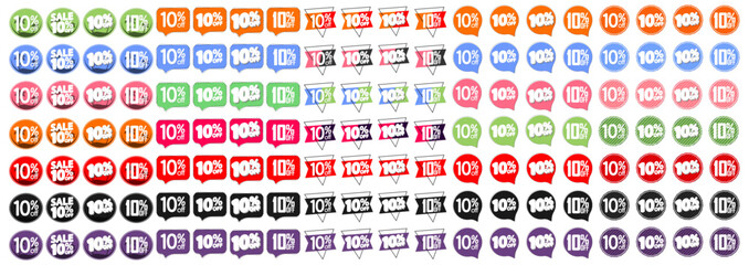 Set Sale 10% off banners, 140 promo tags design template, vector