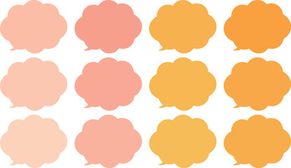 ピンクとオレンジ色の明るい色の吹き出しセット。雲の形のふきだし。