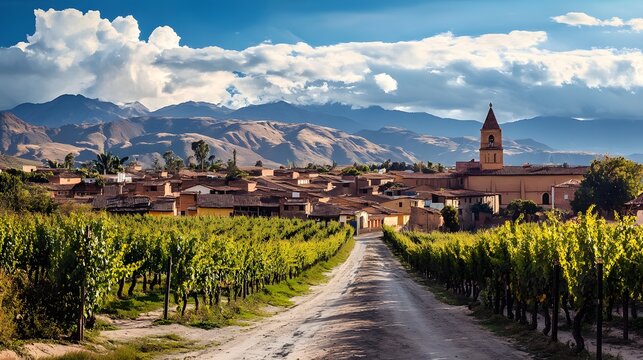 Panoramic shot of the colonial town of Tarija surrounded by vineyards, Bolivia
